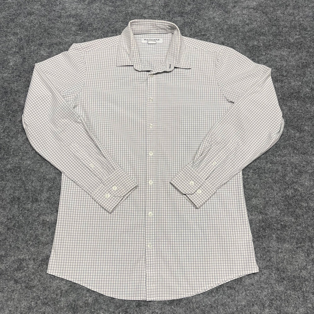 Mizzen+Main Shirt Mens Medium White Navy Grid Trim Fit Leeward Performance
